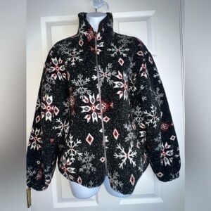 Taunami Womens Medium Black Snowflake Full Zip Sweater Top M Jacket # 52603